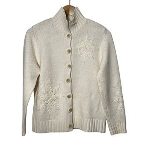 Talbots Petite Lambswool Angora Cashmere Bld Cardigan Snowflake Sweater Womens S